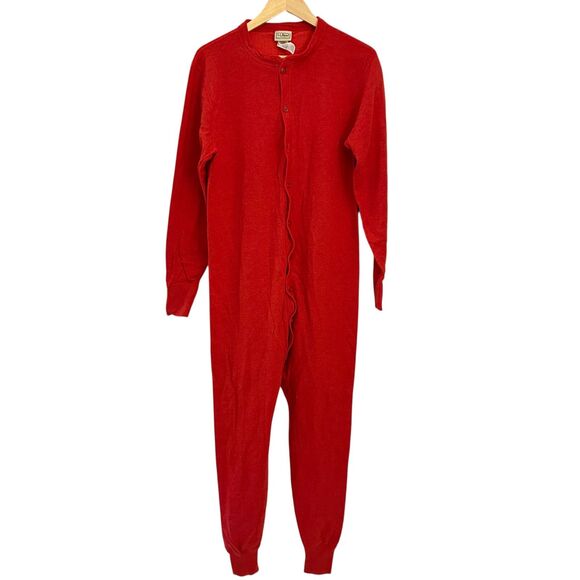 L.L. Bean Unisex Red One Piece Button Up Wool Blend Inner Layer Body Suit Size M - Picture 1 of 6